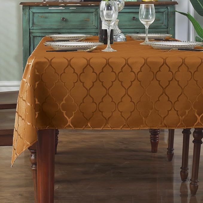 SASTYBALE Brown Damask Jacquard Tablecloth - 52x70 Inch Rectangle/Oblong (4-6 Seats) - Water Resistant, Wrinkle-Free Durable Fabric - Fall Thanksgiving & Christmas Daily Table Cover