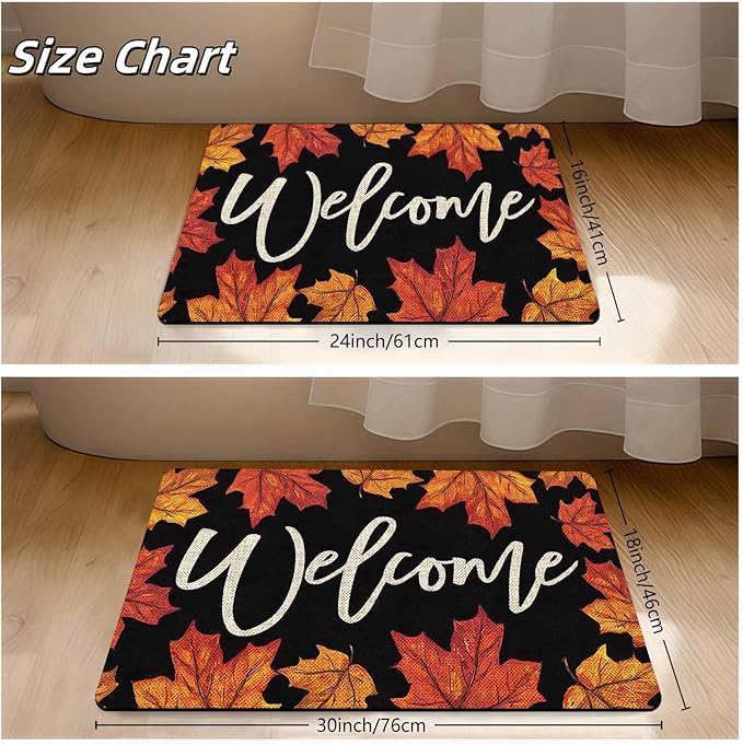 Fall Door Mat Maple Leaves Door Mat, Fall Maple Leafs Doormat for Indoor Outdoor Entrance Floor Mats Non Slip Autumn Harvest Vintage Thanksiving Decor Rubber Welcome Mats, 24"x16"inch