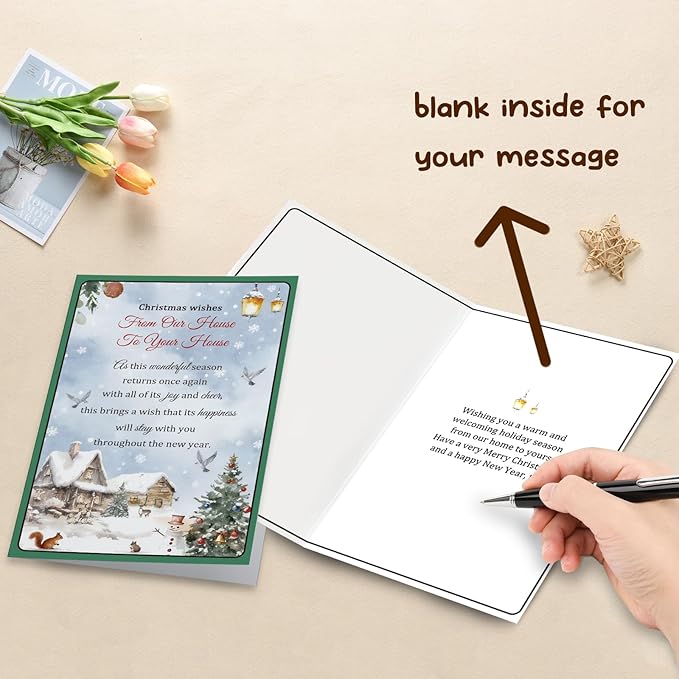 Christmas Card for Neighbors, Friends & Family, Holiday Greeting Card with Heartfelt Merry Christmas and Happy New Year Wishes, From Our House To Your House
