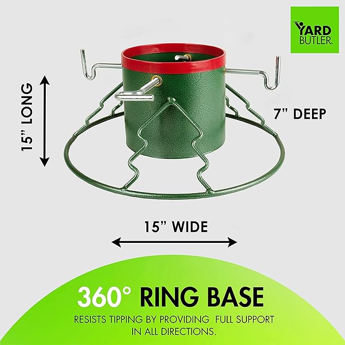 Yard Butler Santa's Helper Christmas Tree Stand - Heavy-Duty Stand - Metal Stand Base for Live Christmas Tree - Durable & Weighted Base - For 3–6' Trees