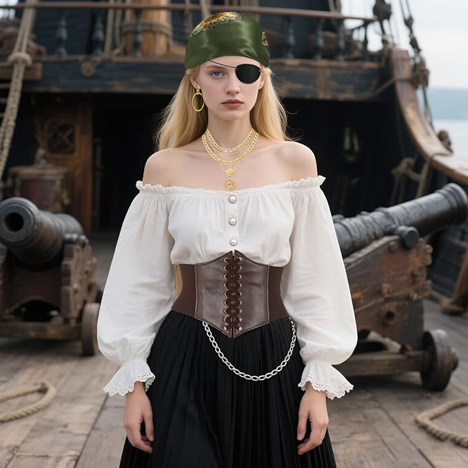 CICOCI Men Pirate Costume Accessories Set for Women Pirate Hat Head Scarf Corset Belt Dress Accessories