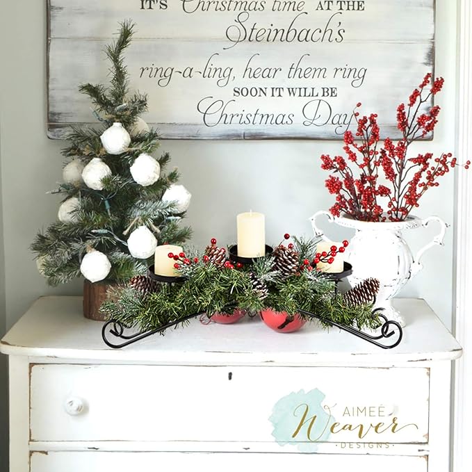 DearHouse Christmas Candle Holder Centerpiece, Pine Cones and Red Berry Table Centerpiece with 3 Candle Holders Table Accent Centerpiece for Festival Home Decoration 20" x 10" x 6"(L x W x H)