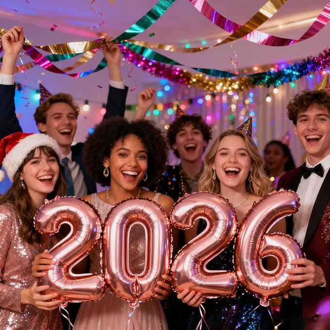 2026 Balloons Rose Gold Number 2026 Balloon-16 Inch Number Foil Balloons for New Year Eve Party Supplies Birthday Graduation Anniversary Party Decor 2026 Decorations
