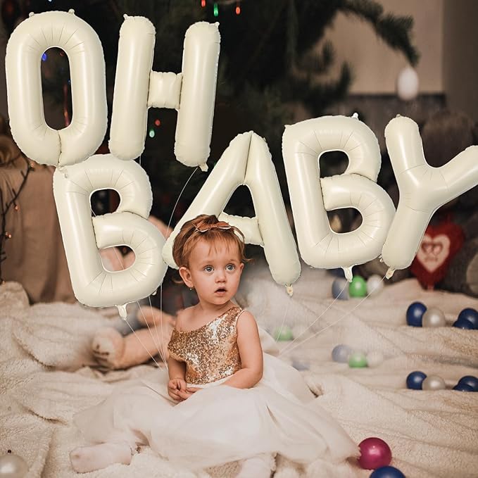 Biapian 40 Inch OH BABY Letter Balloons, Big Beige BABY Foil Balloons, 6 Pcs Giant Alphabet Large Balloon Neutral Oh Baby Balloon Banner Sign for Baby Shower Birthday Gender Reveal Party Decoration