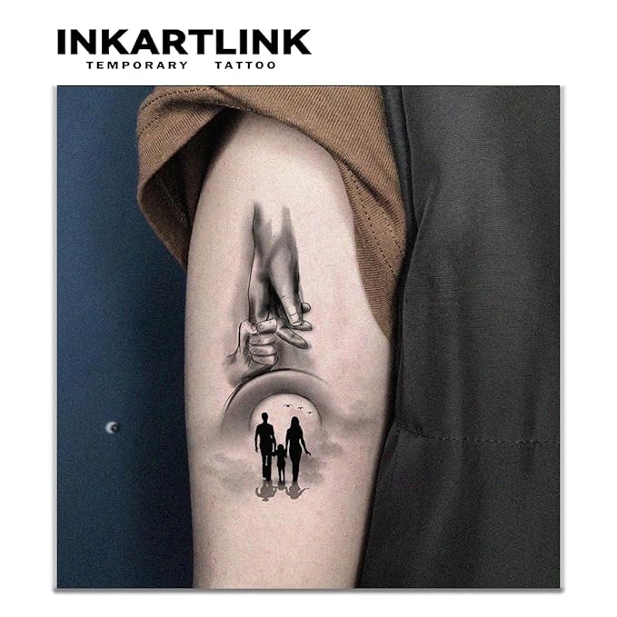 INKARTLINK Tattoo Tech, 2 Sheets Large Semi Permanent Tattoo, Adult Art Design Temporary Tattoos, Lasts 1-2 Weeks, Waterproof, Realistic Look, No Adhesive, No Reflection (Happy Family Design)