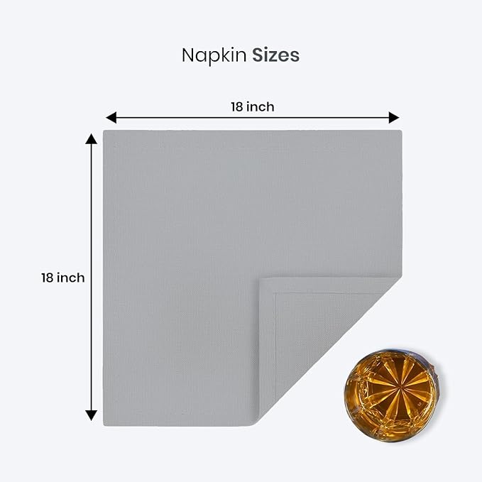 LFH Home Cotton Rich Metered Napkins for Dining Table Set of 12, Elegant Cloth Napkins for Wedding Party or Everyday Use Machine Washable Durable Reusable and Soft for Hosting 18x18 Inch - Ash Grey