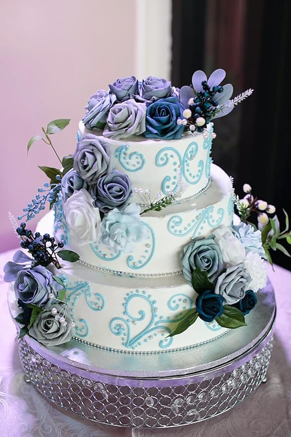 Roses Artificial Flowers Blue Fake Flower Bulk for DIY Wedding Bouquets Bridal Baby Shower Centerpiece Table Decorations Silk Faux Floral Arrangements for Party Home Decor Indoor Dusty Blue