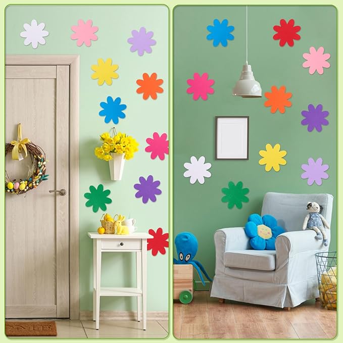 MixTeach 200 Pcs Colorful Flower Cutouts Paper Daisy Shape Cut-Out Summer Flower Die Cuts 4 Inch Bulletin Board Decorations with Glue Points for Classroom Back to School Office Wall Decor DIY Craft