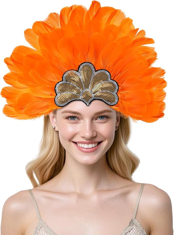 Women's Carnival Feather Headpieces Sequin Headdress for Wedding Masquerade Party Cosplay Feather Headbands
