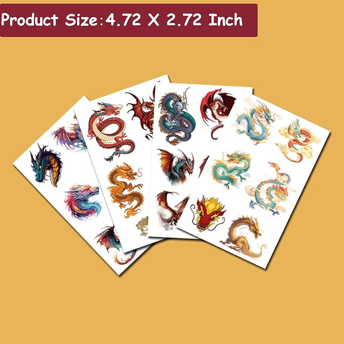 60 Pcs Dragon Temporary Tattoos for Boys Kids, 10 Sheets Dragon Tattoos for Boys Children Birthday Party Supplies Gifts Decoration