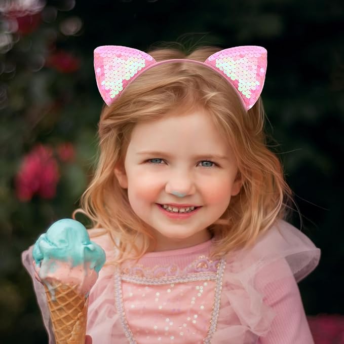 3Pcs Sequin Cat Ear Headbands, Shiny Cat Hairwear Cute Kitty Hair Accessories Hair Band Party Decoration Cosplay for Girls Women