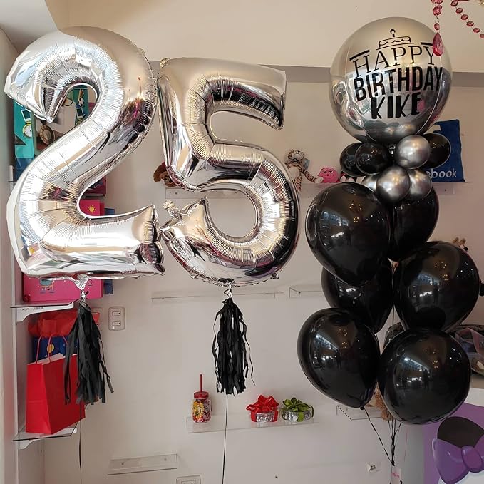 40 Inch Silver 25 Number Balloons Giant Jumbo Huge 25 or 52 Foil Mylar Helium Number Digital Balloons Silver Birthday Mylar Digital Balloons 25 Birthday Party 25th Anniversary Events Party Decorations