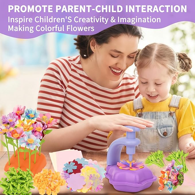 Fabric Flower Bouquets Toys - Kids DIY Arts and Crafts Kit,Creative Birthday Gifts for Girls Ages 4 5 6 7 8+ Build Your Own Flowers,Preschool Education Activities & Entertainment Flower Toys (Purple)