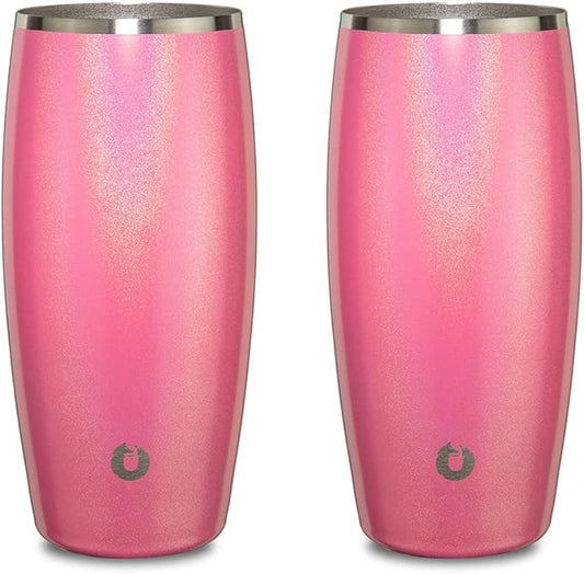 SNOWFOX Premium Vacuum Insulated Stainless Steel Beer Glass, Home Bar Accessories, Elegant Bartending, Lightweight Pint Glasses, Sleek Drinkware, Frosty Beverages Stay Cold, 18oz, Set of 2, Pink