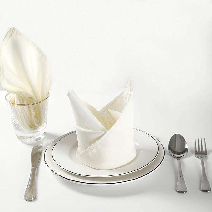 Cloth Napkins 17x17 inch Washable Polyester Dinner Napkins Soft Table Napkins for Wedding Party Dining Banquet(Ivory,50PCS)