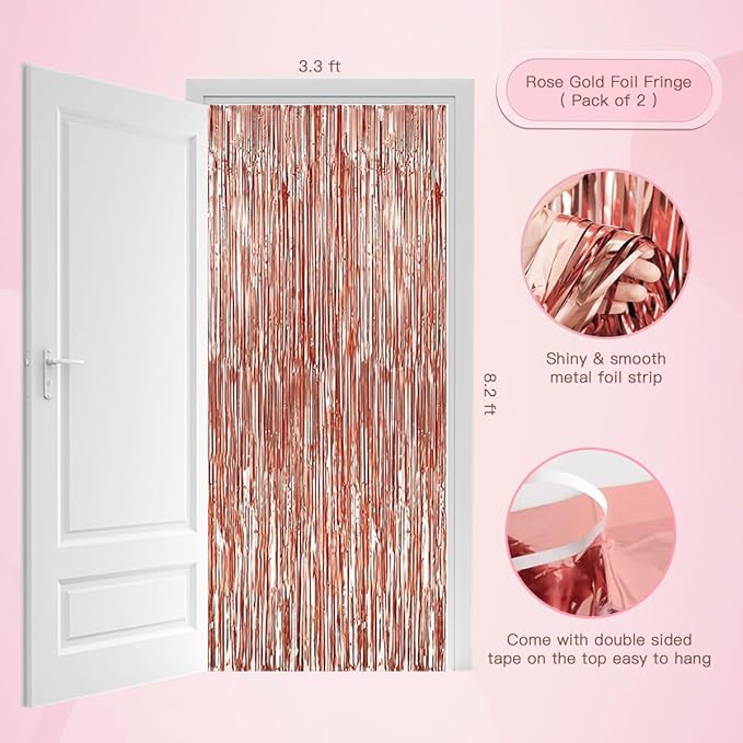 18th Birthday Decorations for Girls, Rose Gold 18th Birthday Party Set with Crown, Sash, Cake Topper, Balloons, Banner, Fringe Curtains - Perfect 18th Birthday Party Supplies