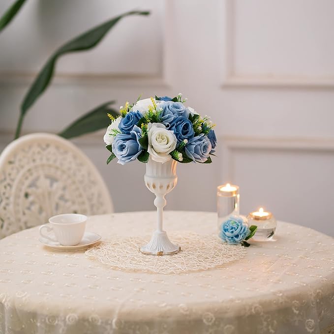 BLOSMON Flower Ball Centerpieces for Table 10 Pcs Fake Rose Centerpiece Flowers Dusty Blue Artificial Silk Floral Arrangement Center Piece Kissing Bouquet for Wedding Party Home Decor