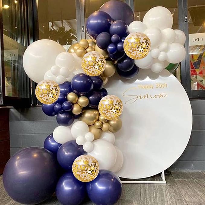 Zesliwy Navy Blue Gold Balloons Garland Kit, Navy Blue Gold White Confetti Balloons Arch Kit for Birthday Party Wedding Graduation Class of 2025 Prom Decorations……