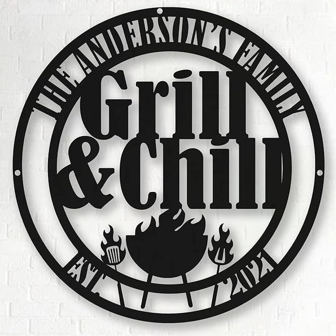Custom BBQ Grill Metal Sign - Outdoor Kitchen Decor - Backyard Barbecue Accessories - Welcome to Our BBQ Patio Sign - Father's Day, Birthday Gift for Dad, Grandpa