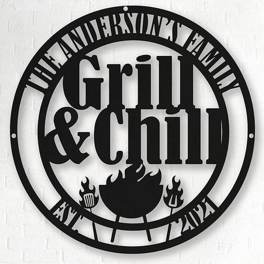 Custom BBQ Grill Metal Sign - Outdoor Kitchen Decor - Backyard Barbecue Accessories - Welcome to Our BBQ Patio Sign - Father's Day, Birthday Gift for Dad, Grandpa