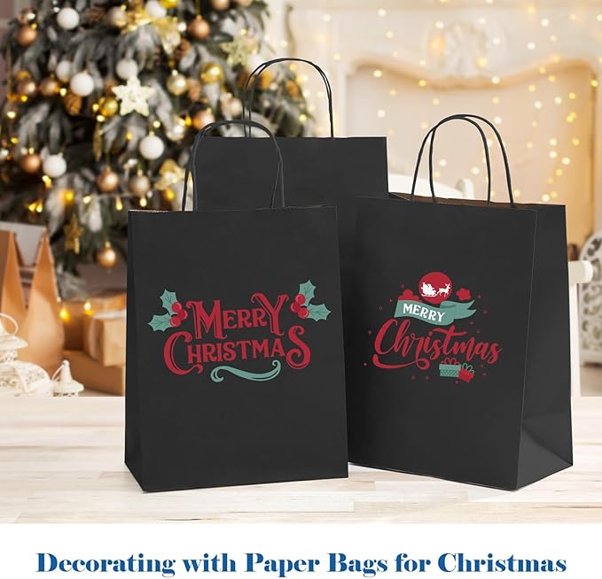 GSSUSA 400 Pack 8x4.25x10'' Paper Bags with Handles Bulk, Black Kraft Paper Gift Bags for Small Business, Sturdy Grocery Retail Shopping Bag, Birthday Party Favor Bag, Craft