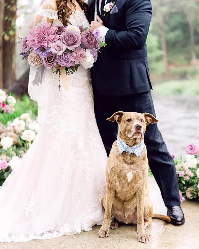 Roses Artificial Flowers Purple Fake Flower Bulk for DIY Wedding Bouquet Bridal Baby Shower Centerpiece Table Decorations Silk Faux Floral Arrangements for Party Home Decor Cake Decorating