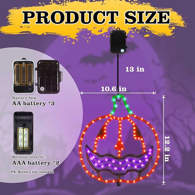 Halloween Lighted Pumpkin Light Single – Hanging Lighted Pumpkin with 4 Light Modes & Timer – Indoor & Outdoor Halloween Decor Yard Decorations Spooky Party Lighting