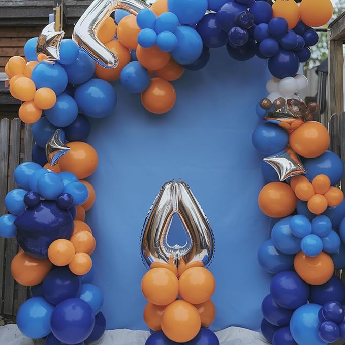 Blue and Orange Balloons, Blue Silver Orange Balloons, Royal Blue light Blue Grey Metallic Balloon for Outer Space Astronaut Theme Boy Birthday Party Baby Shower Wedding Graduation Decorations