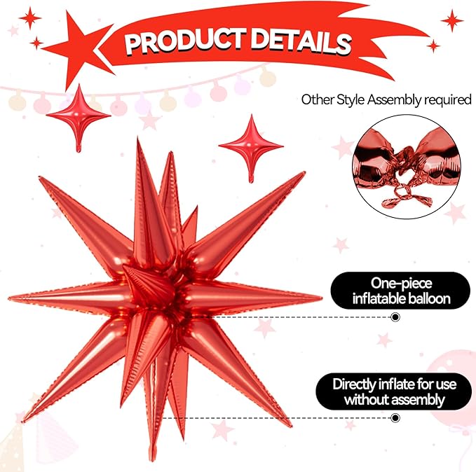 18 Pcs Blue Red Star Balloons, Silver Red and Blue Balloon with 6 Pcs 22-Inch Explosion Star Balloons 12Pcs 10-Inch Four Pointed Stars Foil Balloon for Graduation Baby Shower Birthday Party Decor