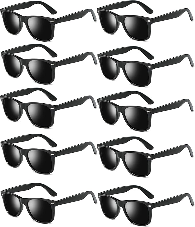 Fsmiling Black Sunglasses Bulk Adult Party Sunglasses 80s Sunglasses Pack for Men Women Party Favors -10Pack
