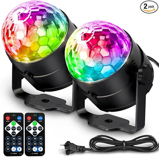 [2-Pack] Disco Ball DJ Party Lights Sound Activated with Remote Control Strobe Lamp 7 Modes Stage Light for Home Room Dance Parties Karaoke Halloween Christmas Birthday Decorations