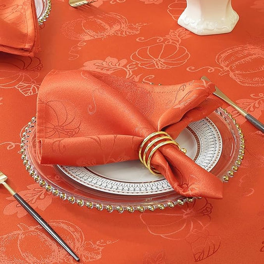 SASTYBALE Thanksgiving Cloth Napkins Washable, Jacquard Napkins with Pumpkins and Vines Design, 4 Pieces Napkins Set for Fall Harvest Holidays Party (Square, 20" x 20", Rust)