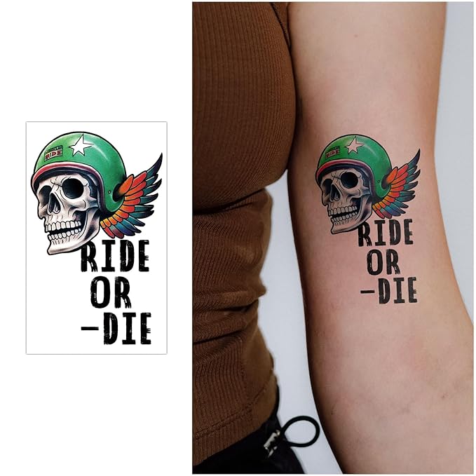 77 Sheets Motorcycle Temporary Tattoo for Women Men, 17 Sheets Half Arm Large Wing Skull Flowers Fake Tattoos, 60 Sheets Black Tiny for Adult Kids Party Body Tattoos Stickers Realistic