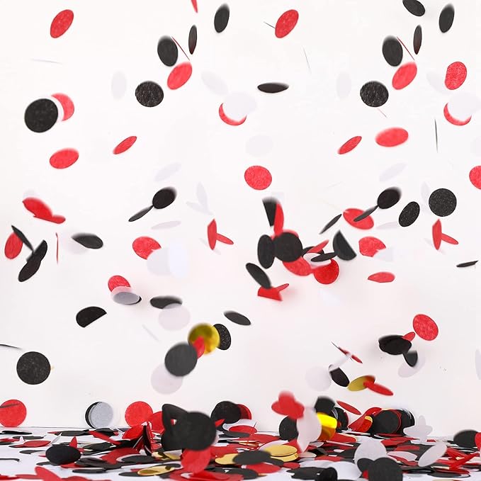 TecUnite Round Tissue Paper Table Confetti Dots for Wedding Birthday Party Decoration, 1.76 oz(Black White Red Gold Confetti,2.5 cm)