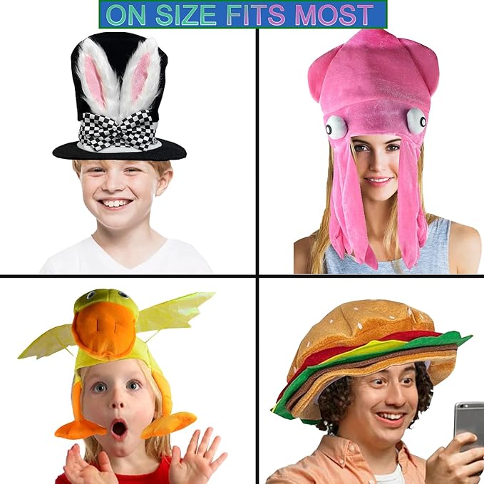 Bulk Premium Funny Hats, 24 Assorted Dress Up Costume Hat, Crazy Party Hats, Novelty Party Hats, Costume Hats for Adults, Teens, Photo Booth Prop for Graduation, Wedding, Birthday, Bachelorette, etc