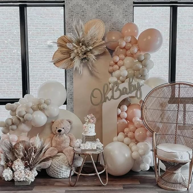 Neutral Balloons Arch Kit, Cream Peach Boho Balloons Garland with Double Stuffed Sand White Balloon and Light Pink Balloon for Baby Shower Birthday Wedding Bridal Shower Party Decorations