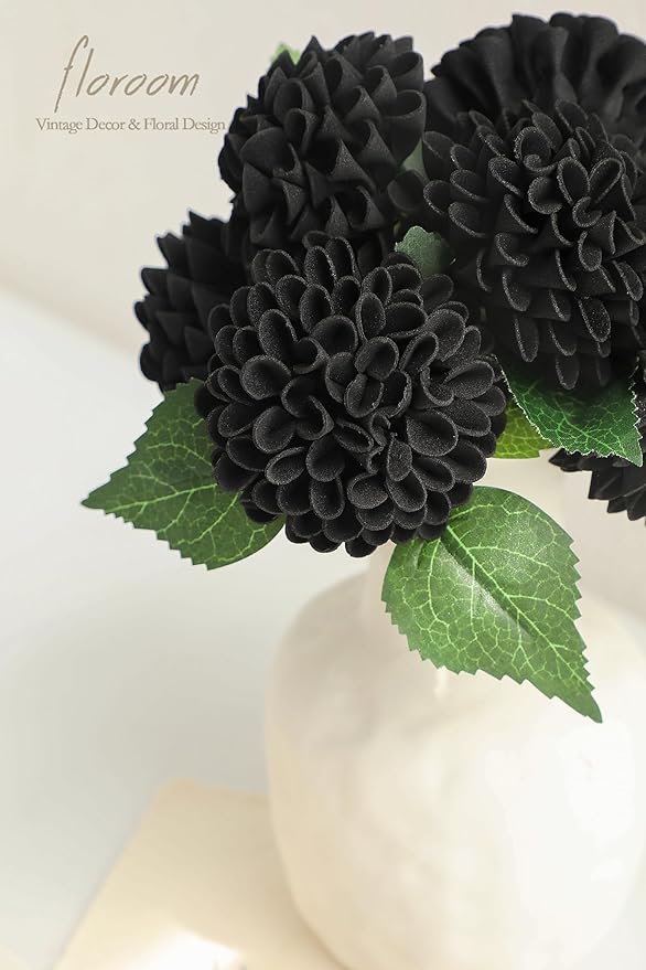 Floroom Artificial Dahlia Flowers 25pcs Real Looking Black Foam Fake Roses with Stems for DIY Wedding Bouquets Bridal Shower Centerpieces Floral Arrangements Party Tables Home Decoration