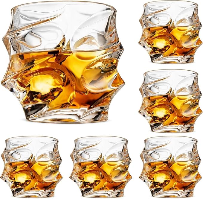 Premium Crystal Whiskey Glasses Set of 6 Large Lead-Free Crystal Glass Tasting Cups Scotch Glasses Tumblers for Drinking Irish Whisky Bourbon Tequila (Iceberg, 6 * 10 oz)