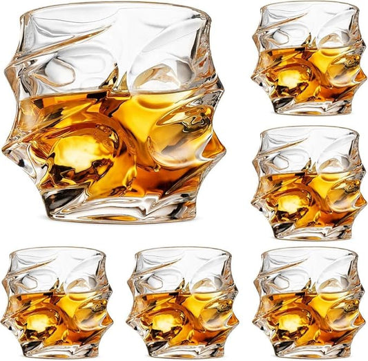 Premium Crystal Whiskey Glasses Set of 6 Large Lead-Free Crystal Glass Tasting Cups Scotch Glasses Tumblers for Drinking Irish Whisky Bourbon Tequila (Iceberg, 6 * 10 oz)