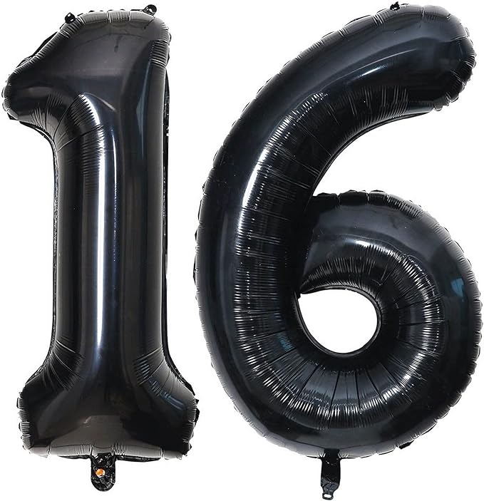 40 Inch Black 16 Number Balloons Giant 16 Balloons Black Birthday Balloons 16th Birthday Anniversary Events Party Decorations Supplies