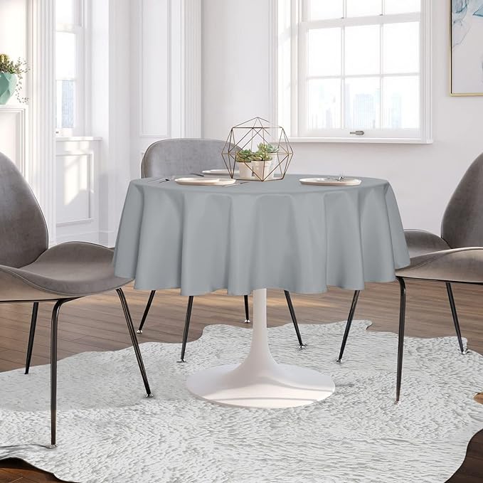 sancua Round Tablecloth - 70 Inch - Water Resistant Spill Proof Washable Polyester Table Cloth Decorative Fabric Table Cover for Dining Tables, Buffet Parties and Camping, Silver Grey