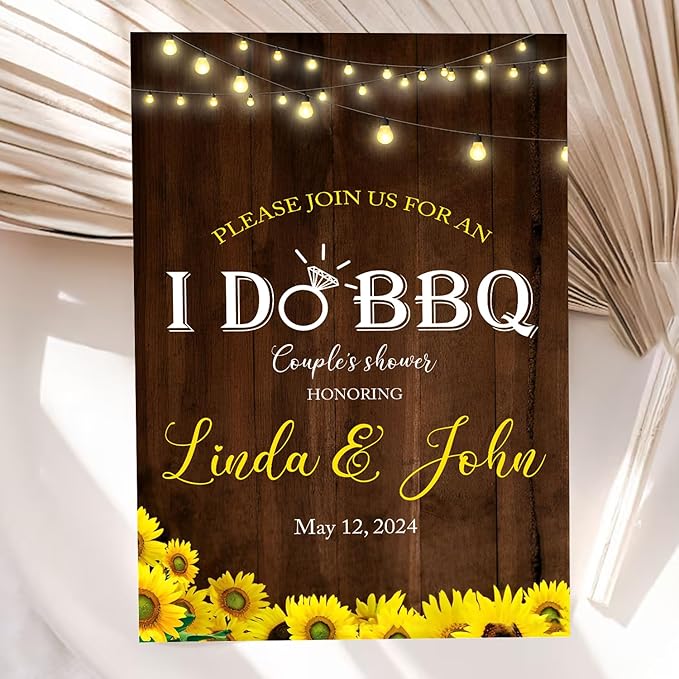 Personalized I Do BBQ Welcome Sign, Rustic Couple's Shower Sunflower Yellow Printable Invite, Engagement Party Reception Sign