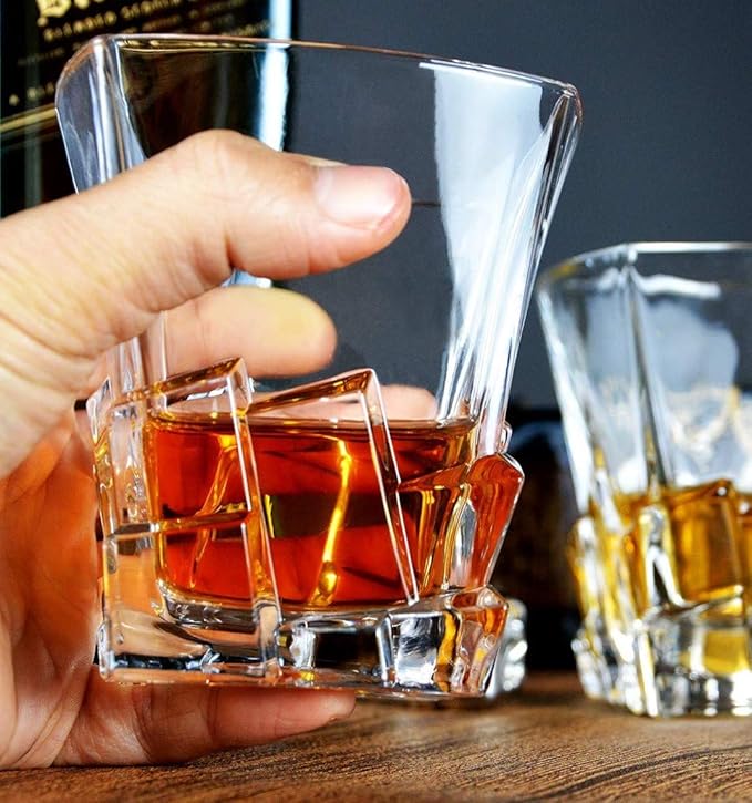Premium Crystal Whiskey Glasses Set of 6 Large Lead-Free Crystal Glass Tasting Cups Scotch Glasses Tumblers for Drinking Irish Whisky Bourbon Tequila (Ice Cube, 6 * 9.6 oz)
