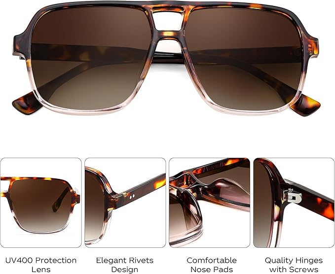 FEISEDY Retro Square Aviator Sunglasses Women Men 70s Vintage Trendy Plastic Frame Sun Glasses B4158