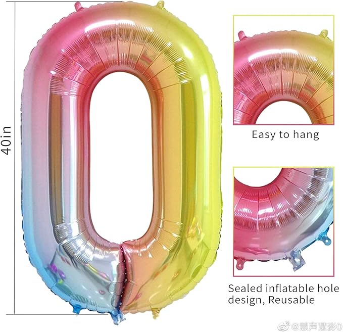 Smlpuame 40 Inch Number Balloons 0-9 Rainbow Gradient Large Number 50 Balloons, Digital Balloons for Birthday Party Celebration Decorations, Helium Foil Number Balloons for Wedding Anniversary