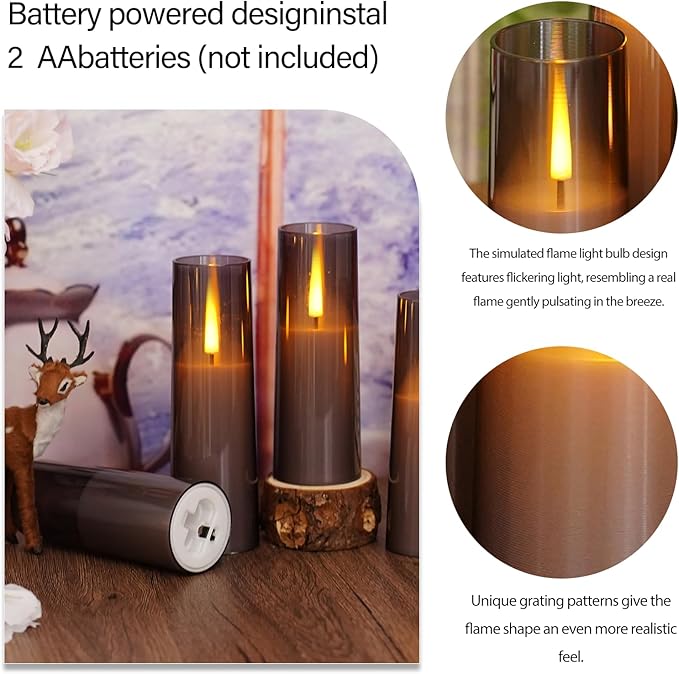 Flameless LED Candles, Upgraded Realistic 9 Pcs Flickering Flame Pillar Candles, Battery Operated Candles with Remote Timer, for Romantic Ambiance and Home Decoration (Grey)