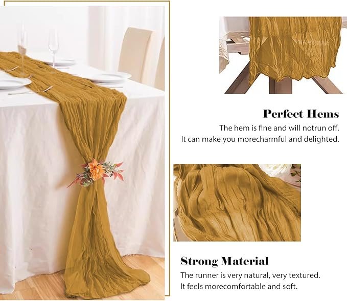 2 Pack 10 Ft Cheesecloth Table Runner Yellow Gauze Long Table Runners Boho Gauze Cheese Cloth Table Runner Rustic Sheer Runner for Wedding Party Table Decor ( 35 x 120 Inch )