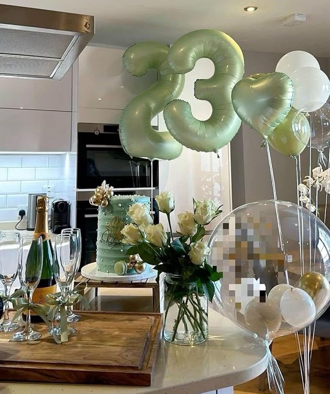 Big 40 Inch Sage Green 2 Number Balloon Birthday Decoration, 2026 Oliver Green Number 2 Helium Balloons 12 20 22 23 24 26 28 32 42 Celebration, Boy Girl Baby Anniversary Party Graduations Supplies