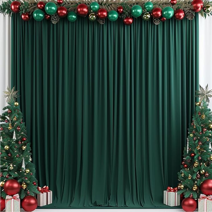 20x10ft Wrinkle Free Hunter Green Backdrop Curtain for Parties Soft Fabric Drapes Wedding Dark Green Curtain Backdrop for Birthday Party Decorations Background for Photography 5x10ft,4 Panels