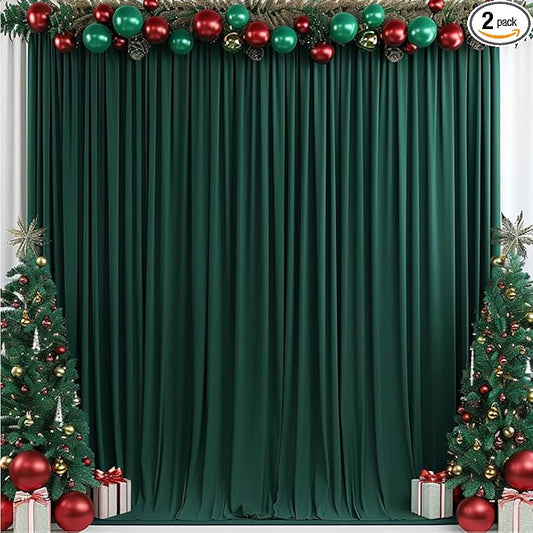 10x10ft Wrinkle Free Hunter Green Backdrop Curtain for Parties Soft Fabric Drapes Wedding Dark Green Curtain Backdrop for Birthday Party Decorations Background for Photography 5x10ft,2 Panels